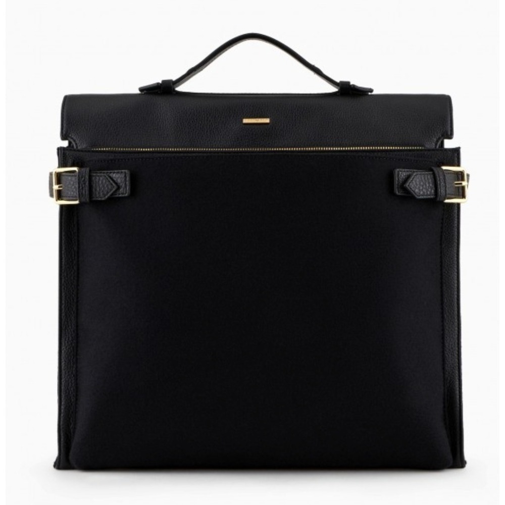 Emporio Armani Black Beauty Leather and Felt Messenger Bag Briefcase Y4M347